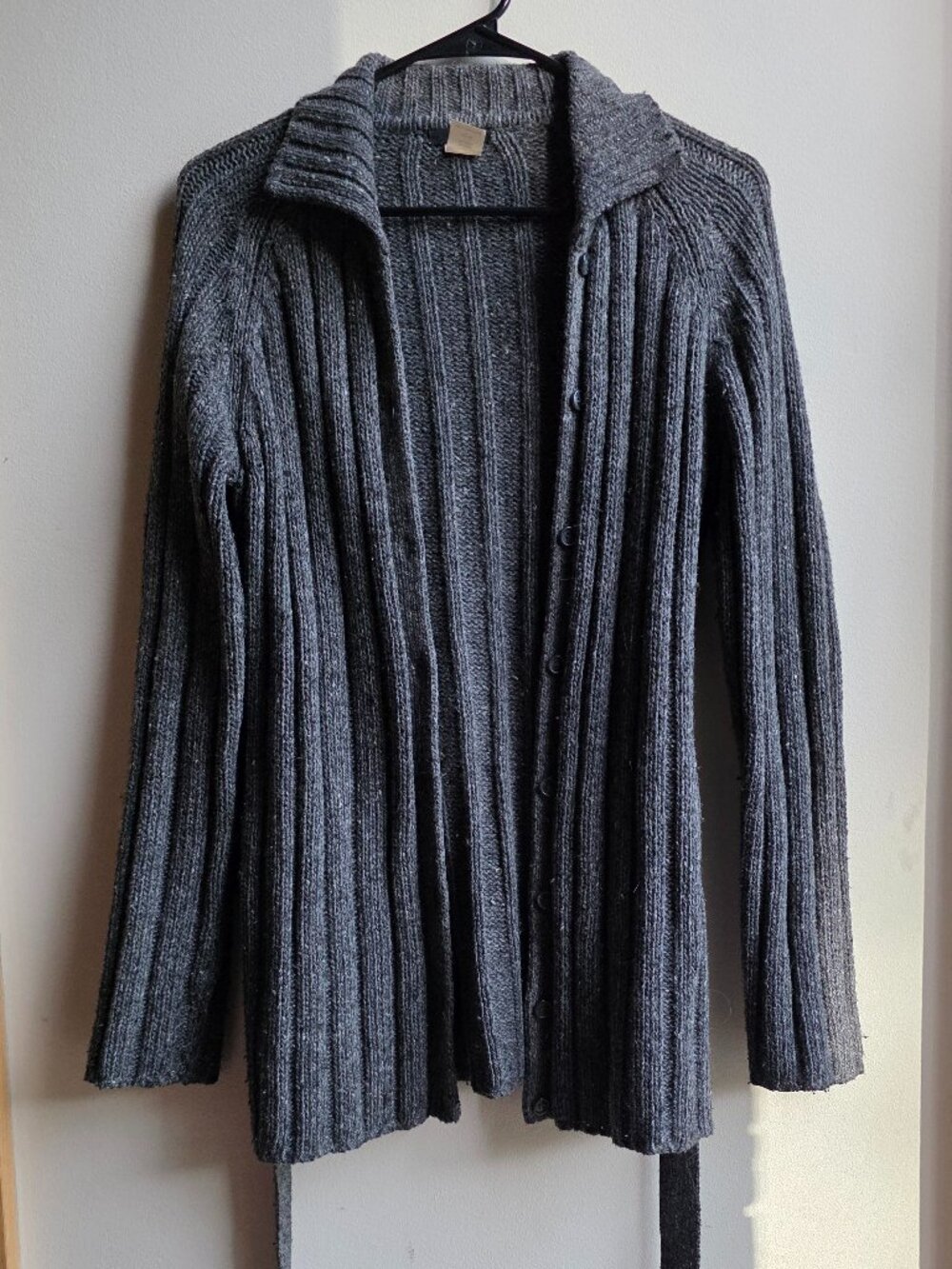 J. Crew Gray Wool Ribbed Tie Front Open Cardigan Size Medium